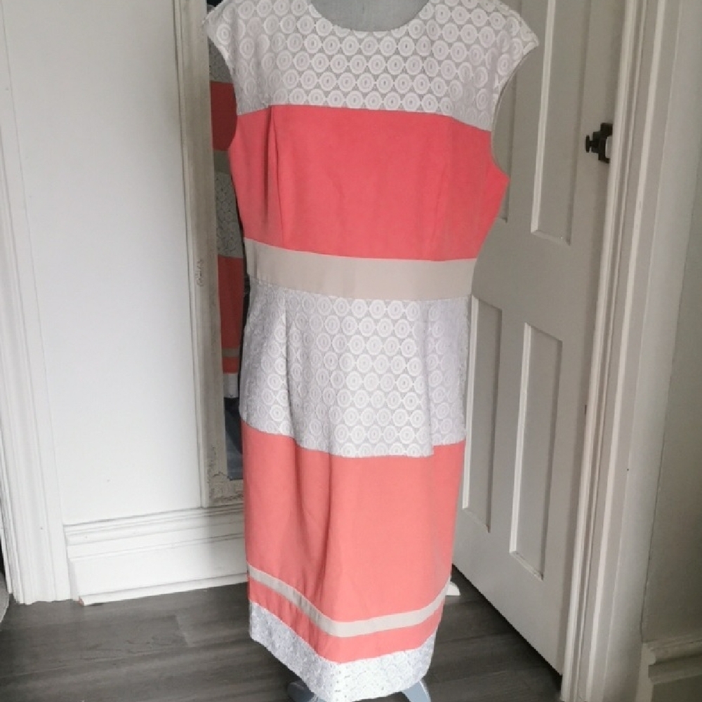 Cleo Color Block Lace Sheath Careerwear Cottagecore dress. Size 14
